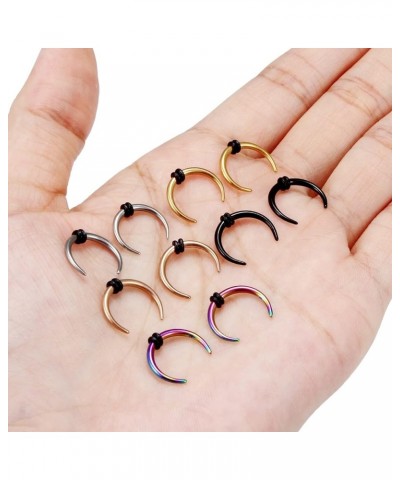 16G 14G Stainless Steel Crescent Pincher Tapers Septum Ring C Shape Buffalo Stretcher Expander with Black O-Rings for Stretch...