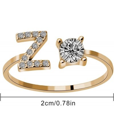 26 Letters Gold Rings for Women - Synthetic Diamond Studded Zirconia Open Adjustable Rings Ladies Jewelry Accessory Gifts Gol...