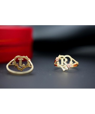 10k Gold Initial Alphabet Personalized Heart Ring - Letter D white-gold $43.75 Rings