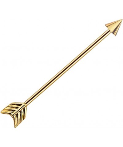 Gold Arrow Industrial Barbell • Industrial Scaffold Barbell, Arrow Piercing, 14G (38mm) Eternally Threaded • Body Jewelry • G...