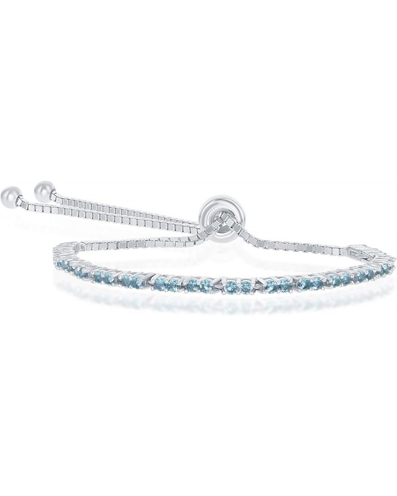 Sterling Silver 2mm Cubic Zirconia Birthstone Tennis Adjustable Bolo Bracelets Swiss Blue CZ - December Birthstone $25.29 Bra...