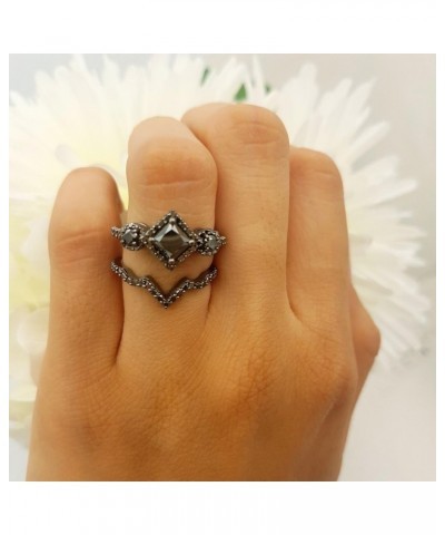 2.10 ctw Black Rhodium Plated Princess Diamond Bridal Chevron Engagement Ring Set in 925 Sterling Silver 7 $114.16 Others