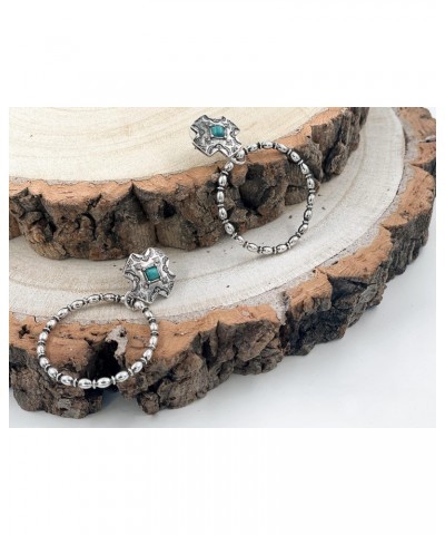 Turquoise Stone Cross Shaped Western Squash Blossom Silver Burnish Plated Hoop Earrings $10.91 Earrings