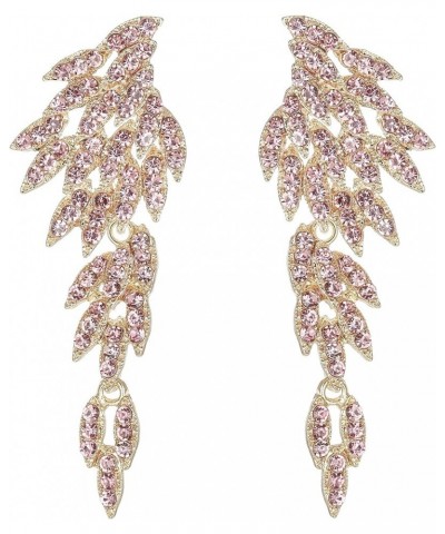 Art Deco Angel Wings Rhinestone Retro Statement Earrings for Women Dangling Chandelier Long Drop 03-Pink Gold-Tone $11.39 Ear...