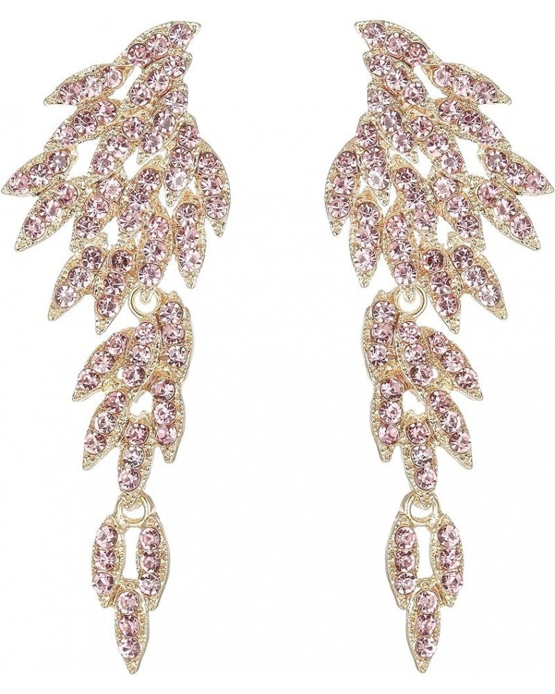 Art Deco Angel Wings Rhinestone Retro Statement Earrings for Women Dangling Chandelier Long Drop 03-Pink Gold-Tone $11.39 Ear...