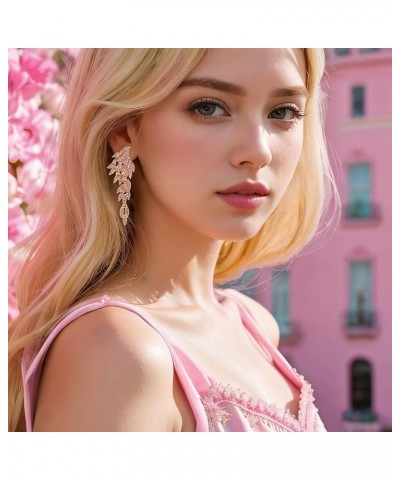 Art Deco Angel Wings Rhinestone Retro Statement Earrings for Women Dangling Chandelier Long Drop 03-Pink Gold-Tone $11.39 Ear...