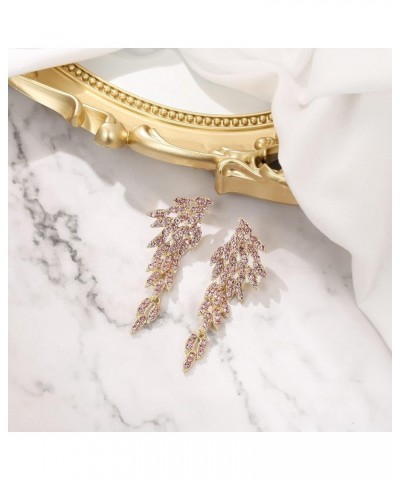 Art Deco Angel Wings Rhinestone Retro Statement Earrings for Women Dangling Chandelier Long Drop 03-Pink Gold-Tone $11.39 Ear...