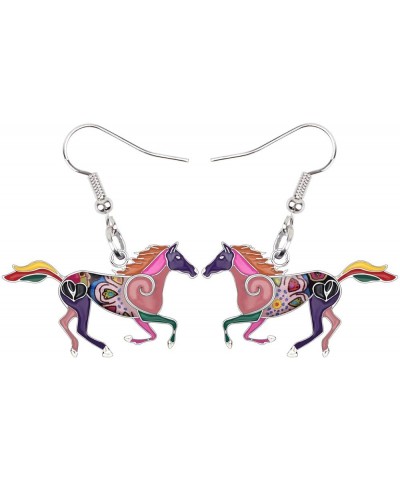 Enamel Alloy Sweet Running Horse Earrings Drop Dangle Fashion Animals Jewelry For Women Girls Gift Purple $6.75 Earrings