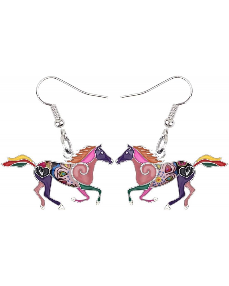 Enamel Alloy Sweet Running Horse Earrings Drop Dangle Fashion Animals Jewelry For Women Girls Gift Purple $6.75 Earrings