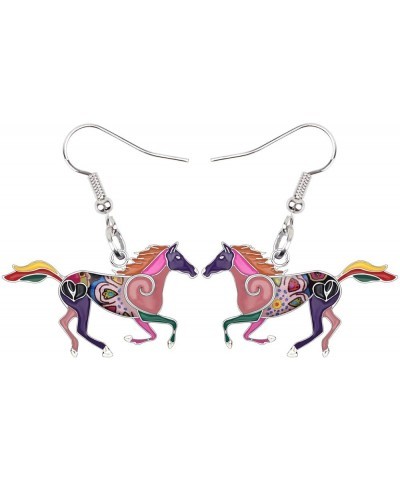 Enamel Alloy Sweet Running Horse Earrings Drop Dangle Fashion Animals Jewelry For Women Girls Gift Purple $6.75 Earrings