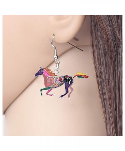 Enamel Alloy Sweet Running Horse Earrings Drop Dangle Fashion Animals Jewelry For Women Girls Gift Purple $6.75 Earrings