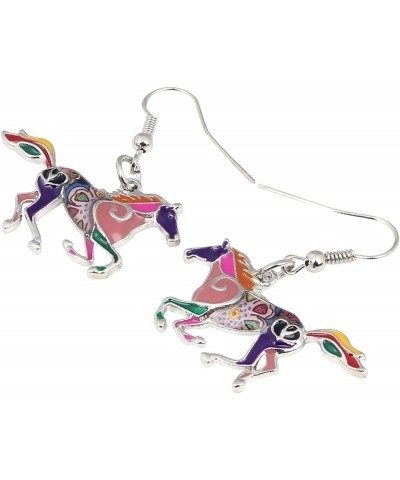 Enamel Alloy Sweet Running Horse Earrings Drop Dangle Fashion Animals Jewelry For Women Girls Gift Purple $6.75 Earrings