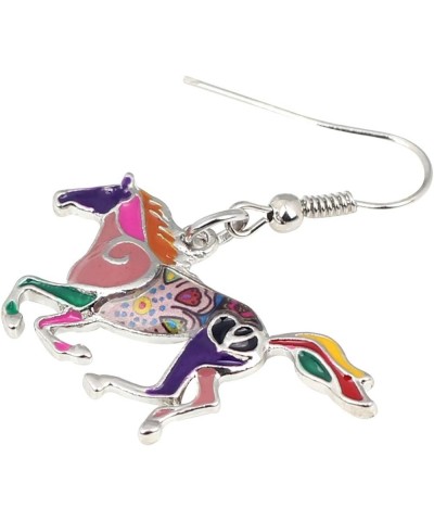 Enamel Alloy Sweet Running Horse Earrings Drop Dangle Fashion Animals Jewelry For Women Girls Gift Purple $6.75 Earrings