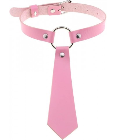 Punk Necktie Choker PU Leather Collar Metal Ring Gothic Necklace Neck Accessories Adjustable size Pink $9.27 Necklaces