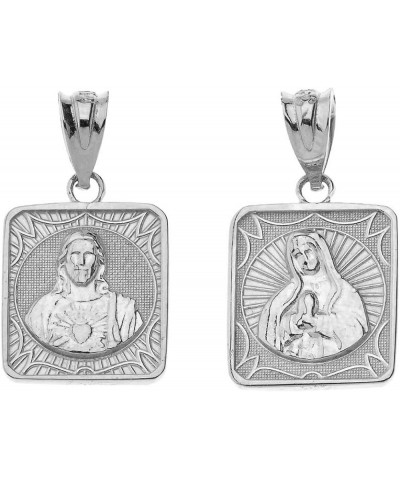 925 Sterling Silver Immaculate Heart of Mary/Sacred Heart of Jesus Square Medal Reversible Necklace and Pendant Only 22" Chai...