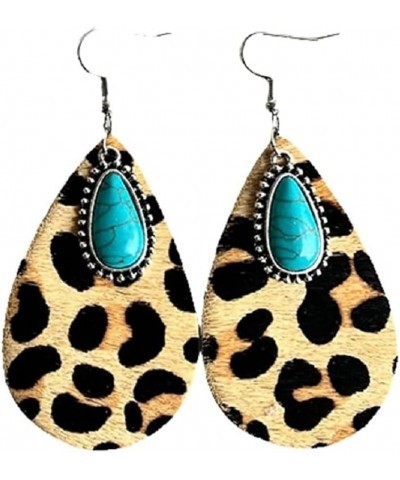 Western Vintage Cowgirl Cowboy Teardrop Dangle Earrings Genuine Leather and Wooden Lightweight Leopard Floral Cow Print Earri...