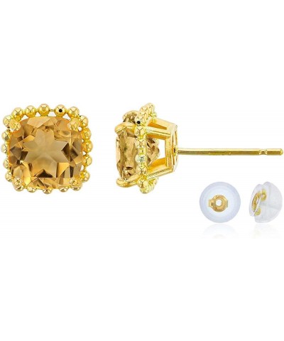 14K Yellow Gold 6x6mm Cushion Cut Gemstone Bead Frame Stud Earring with Silicone Back citrine $64.68 Earrings