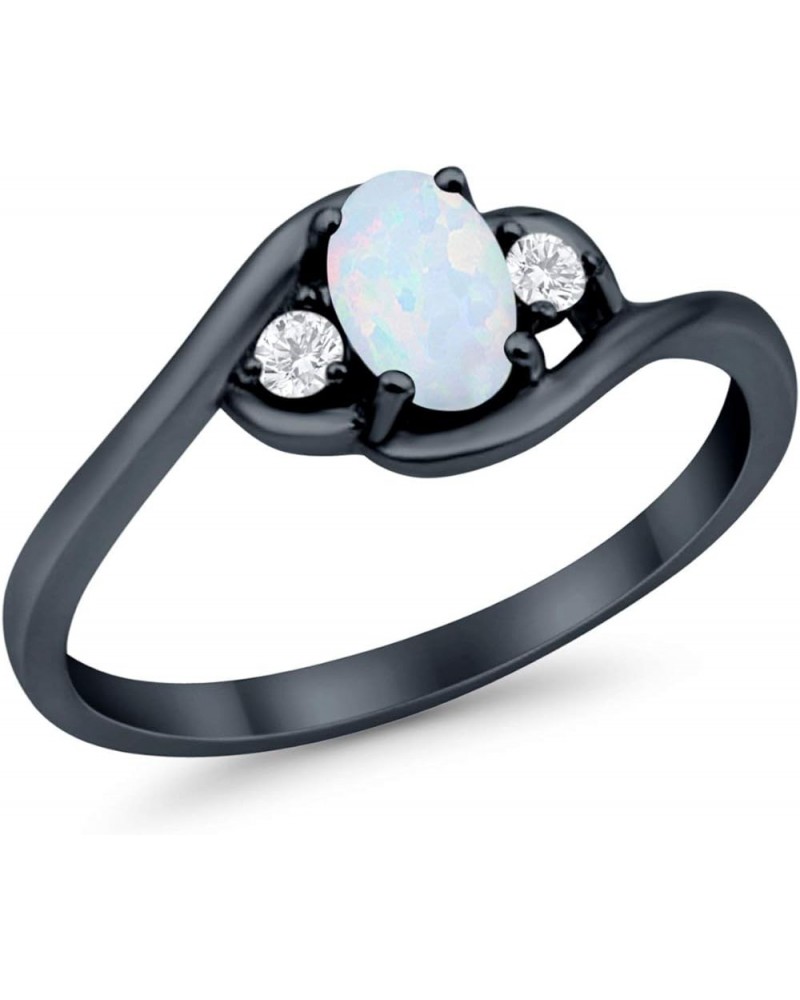 Wedding Engagement Ring Oval Cut Round Simulated Cubic Zirconia 925 Sterling Silver Black Tone, Lab Created White Opal $11.04...