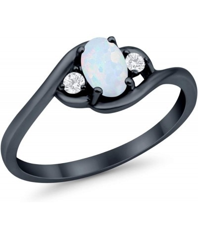 Wedding Engagement Ring Oval Cut Round Simulated Cubic Zirconia 925 Sterling Silver Black Tone, Lab Created White Opal $11.04...