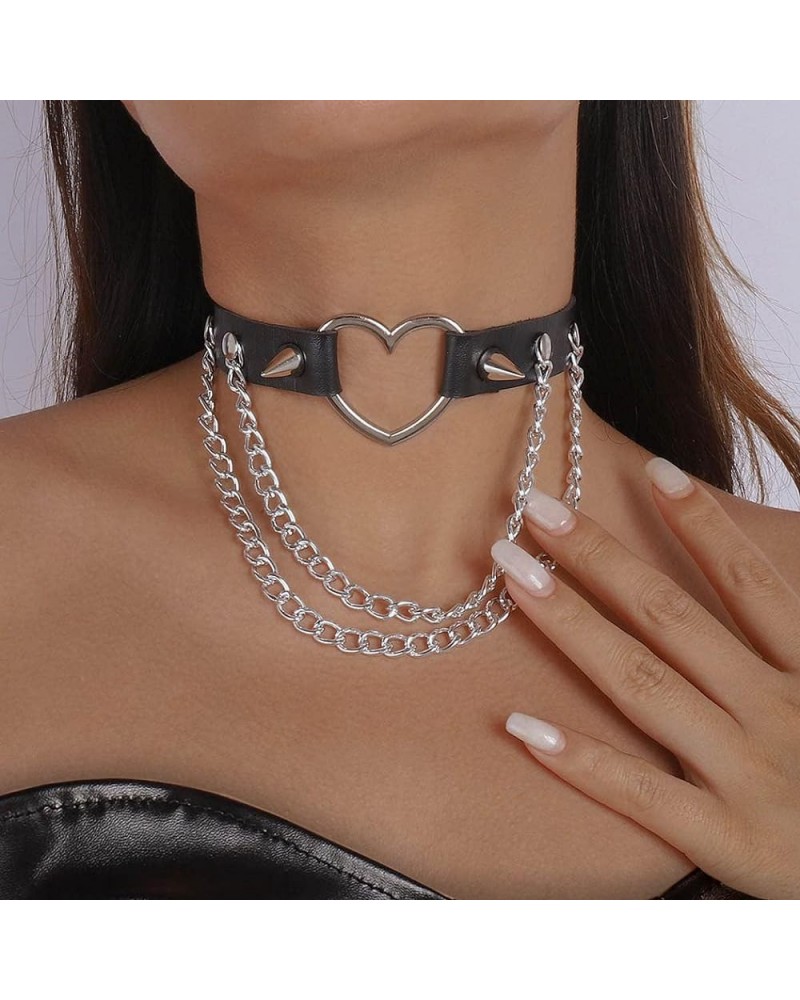 Punk Choker Necklaces Black Leather Necklaces Goth Rock Collar Halloween Cosplay Nightclub Neck Accessory for Women and Girls...