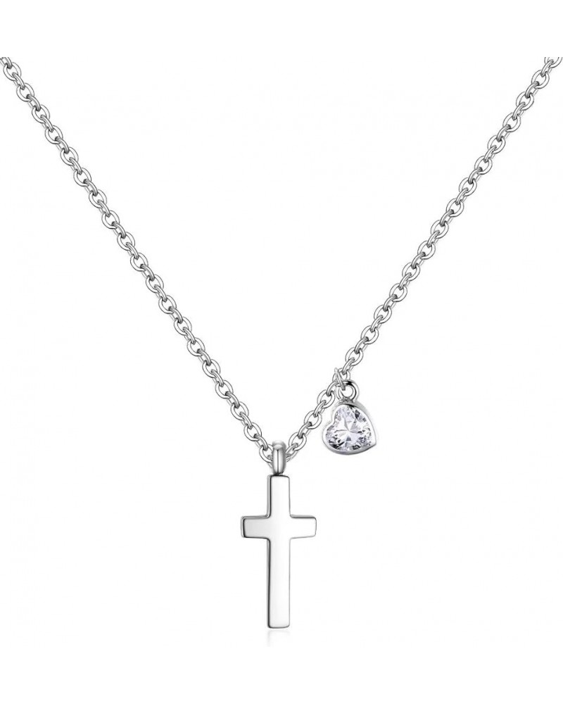 Tiny Cross Necklace for Girls | Heart Initial Necklace | Heart Birthstone Necklace | Letter Stainless Steel Pendant Jewelry F...