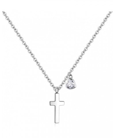 Tiny Cross Necklace for Girls | Heart Initial Necklace | Heart Birthstone Necklace | Letter Stainless Steel Pendant Jewelry F...