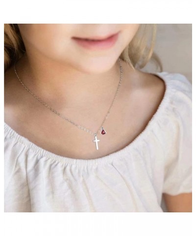 Tiny Cross Necklace for Girls | Heart Initial Necklace | Heart Birthstone Necklace | Letter Stainless Steel Pendant Jewelry F...