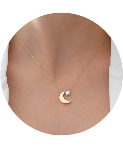 14K Gold Plated Cubic Zirconia Heart Necklace,Tint Cute Heart Necklace Crescent Moon and Star Pendant Choker Heart Necklace f...