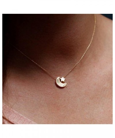 14K Gold Plated Cubic Zirconia Heart Necklace,Tint Cute Heart Necklace Crescent Moon and Star Pendant Choker Heart Necklace f...