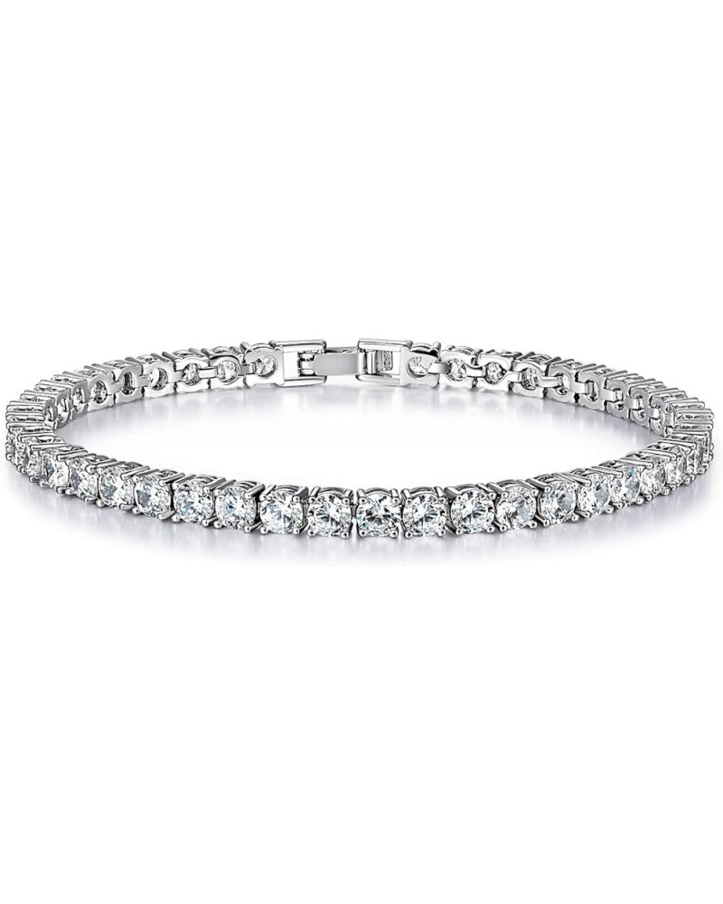 Tennis Bracelet for Women and Men 18K White Gold Plated 4mm Cubic Zirconia CZ Bracelet, Size 6-8.5 inches Watch Buckle- 6.0 i...