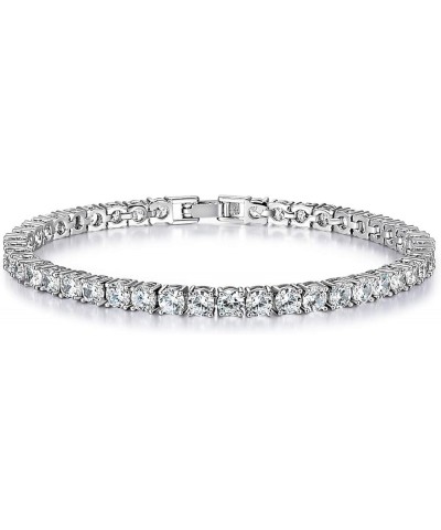 Tennis Bracelet for Women and Men 18K White Gold Plated 4mm Cubic Zirconia CZ Bracelet, Size 6-8.5 inches Watch Buckle- 6.0 i...