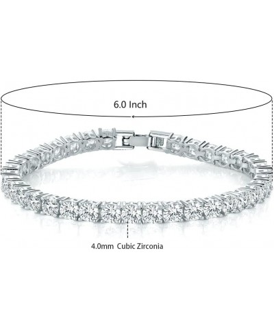 Tennis Bracelet for Women and Men 18K White Gold Plated 4mm Cubic Zirconia CZ Bracelet, Size 6-8.5 inches Watch Buckle- 6.0 i...