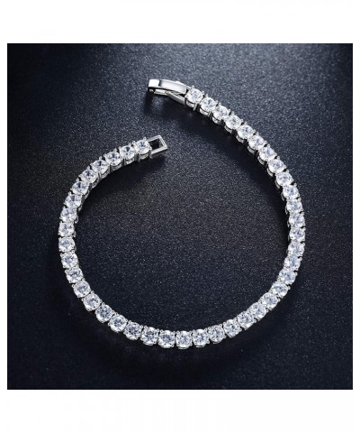 Tennis Bracelet for Women and Men 18K White Gold Plated 4mm Cubic Zirconia CZ Bracelet, Size 6-8.5 inches Watch Buckle- 6.0 i...