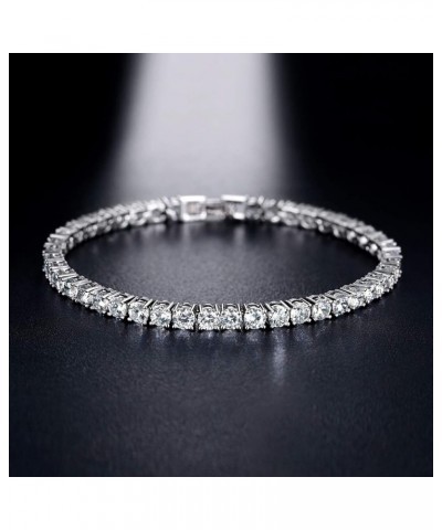 Tennis Bracelet for Women and Men 18K White Gold Plated 4mm Cubic Zirconia CZ Bracelet, Size 6-8.5 inches Watch Buckle- 6.0 i...