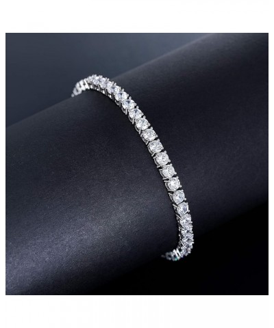 Tennis Bracelet for Women and Men 18K White Gold Plated 4mm Cubic Zirconia CZ Bracelet, Size 6-8.5 inches Watch Buckle- 6.0 i...