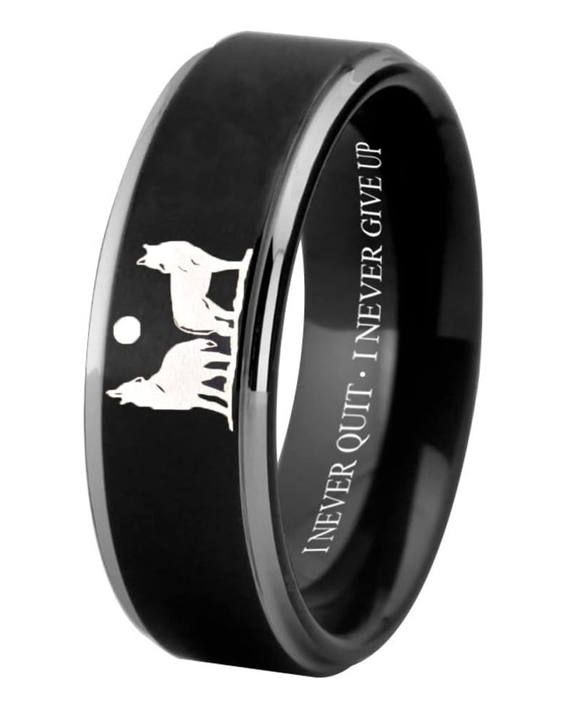 Wolf Ring Howling Wolves Ring Moon Ring I Am Wolf Ring Wolf Design for Wedding Ring -Free Customized Engraving Silver Tone St...