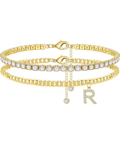 Ankle Bracelets for Women Initial Anklet, 14K Gold Plated Layered Cubic Zirconia Tennis Ankle Bracelets Dainty Letter Initial...