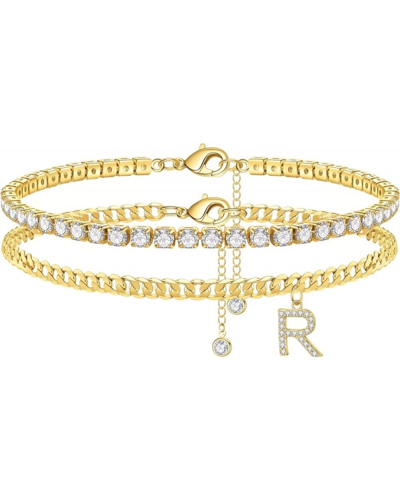 Ankle Bracelets for Women Initial Anklet, 14K Gold Plated Layered Cubic Zirconia Tennis Ankle Bracelets Dainty Letter Initial...