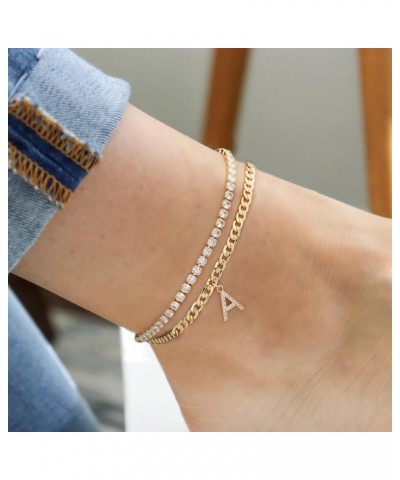 Ankle Bracelets for Women Initial Anklet, 14K Gold Plated Layered Cubic Zirconia Tennis Ankle Bracelets Dainty Letter Initial...