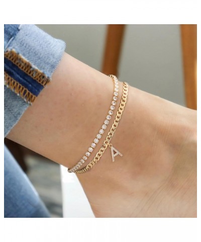 Ankle Bracelets for Women Initial Anklet, 14K Gold Plated Layered Cubic Zirconia Tennis Ankle Bracelets Dainty Letter Initial...