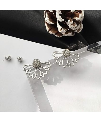 DoubleNine Lotus Flower Jacket Earrings Crystal Front Back Stud Earrings Simple Chic Jewelry for Women (silver) silver $6.14 ...