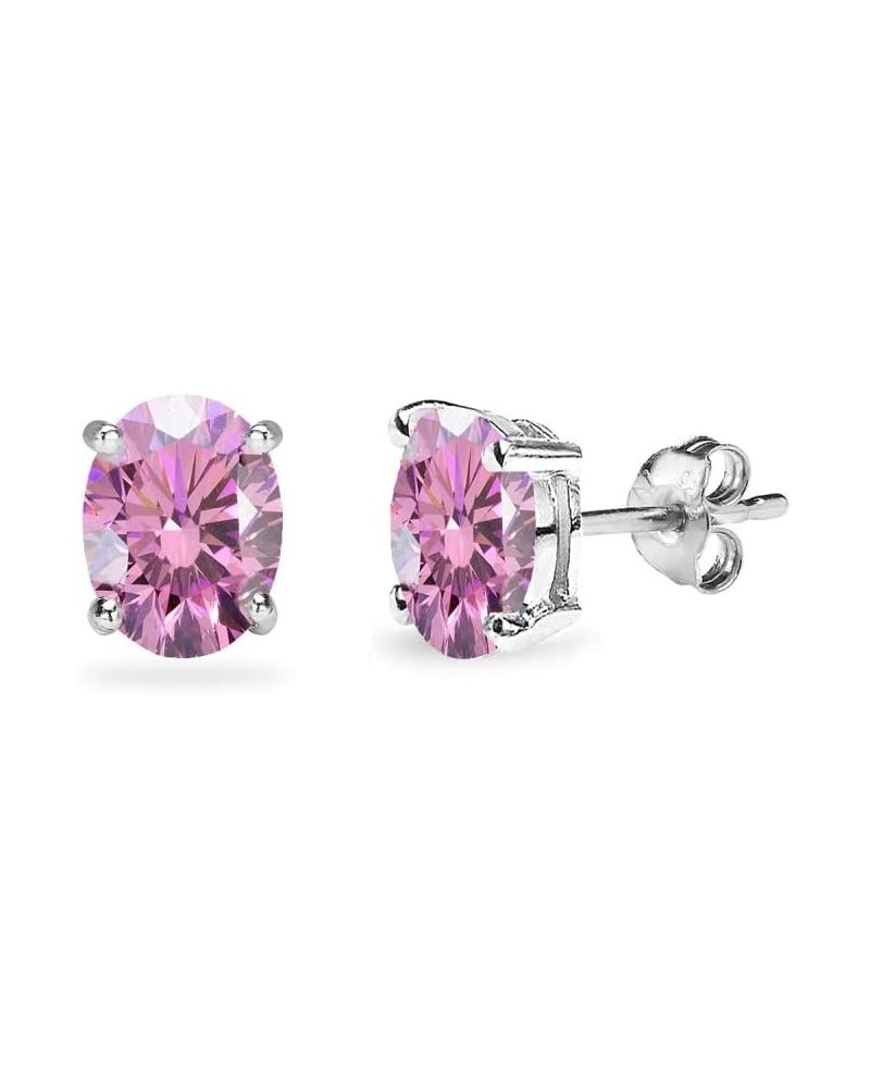 Sterling Silver 6x4mm Oval-Cut Solitaire Stud Earrings Made with European Crystals Light Rose $10.07 Earrings