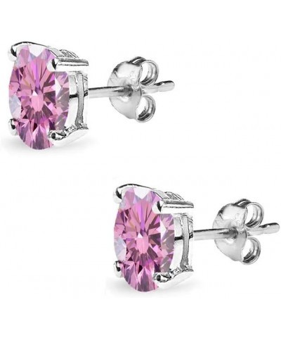 Sterling Silver 6x4mm Oval-Cut Solitaire Stud Earrings Made with European Crystals Light Rose $10.07 Earrings