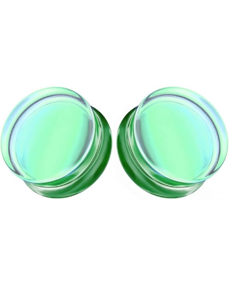 Aurora Borealis Double Saddle Glass Ear Gauges 10MM - 00 GAUGE AB GREEN $8.63 Body Jewelry