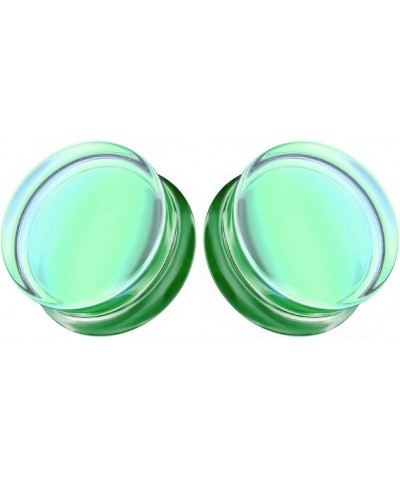 Aurora Borealis Double Saddle Glass Ear Gauges 10MM - 00 GAUGE AB GREEN $8.63 Body Jewelry