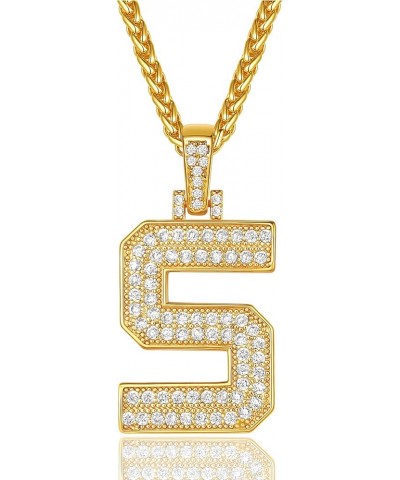 Men Cubic Zirconia 0-9 Number Pendant, Bling Initial Letter Necklace, Lucky Jewelry Necklace, Gold Plated/Silver Color-Send G...