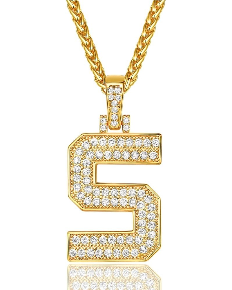 Men Cubic Zirconia 0-9 Number Pendant, Bling Initial Letter Necklace, Lucky Jewelry Necklace, Gold Plated/Silver Color-Send G...