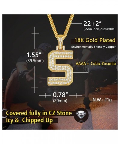 Men Cubic Zirconia 0-9 Number Pendant, Bling Initial Letter Necklace, Lucky Jewelry Necklace, Gold Plated/Silver Color-Send G...