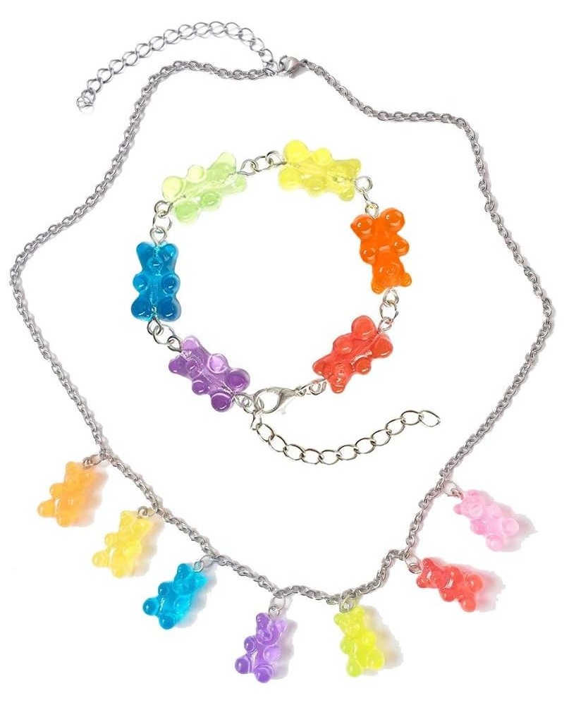 7 Colors Cute Gummy Bear Necklace Colorful Resin Bear Pendant Necklace for Women Girls C:set $11.87 Necklaces