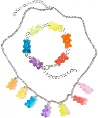 7 Colors Cute Gummy Bear Necklace Colorful Resin Bear Pendant Necklace for Women Girls C:set $11.87 Necklaces